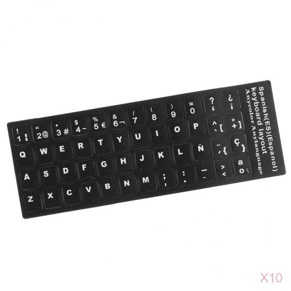 10x Spanish Keyboard Stickers Protective Cover with White Letters For Laptop