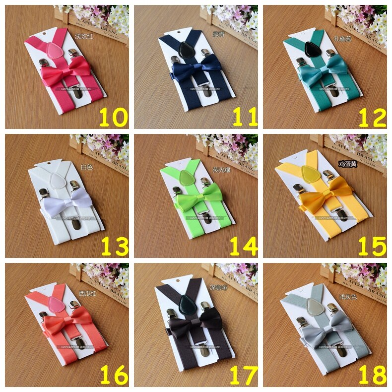 Szelki dla dzieci i muszka zestaw 26 kolorów szelki elastyczny Y-z powrotem robić dla dzieci czerwony różowy czarny niebieski chłopcy akcesoria dziewczęce