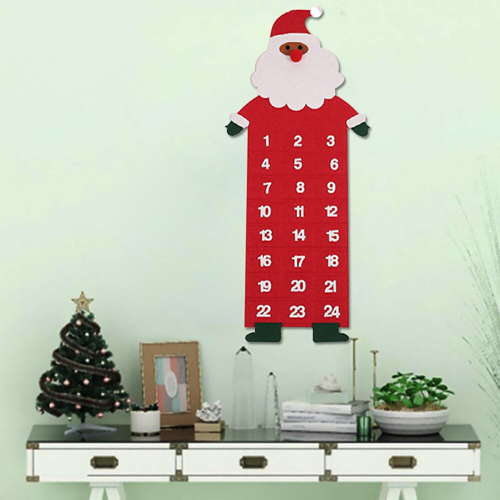 Calendrier de l'Avent en Feutre avec Poches - Thème Père Noël - Tissu Non-tissé - Déco Compte à Rebours Fêtes