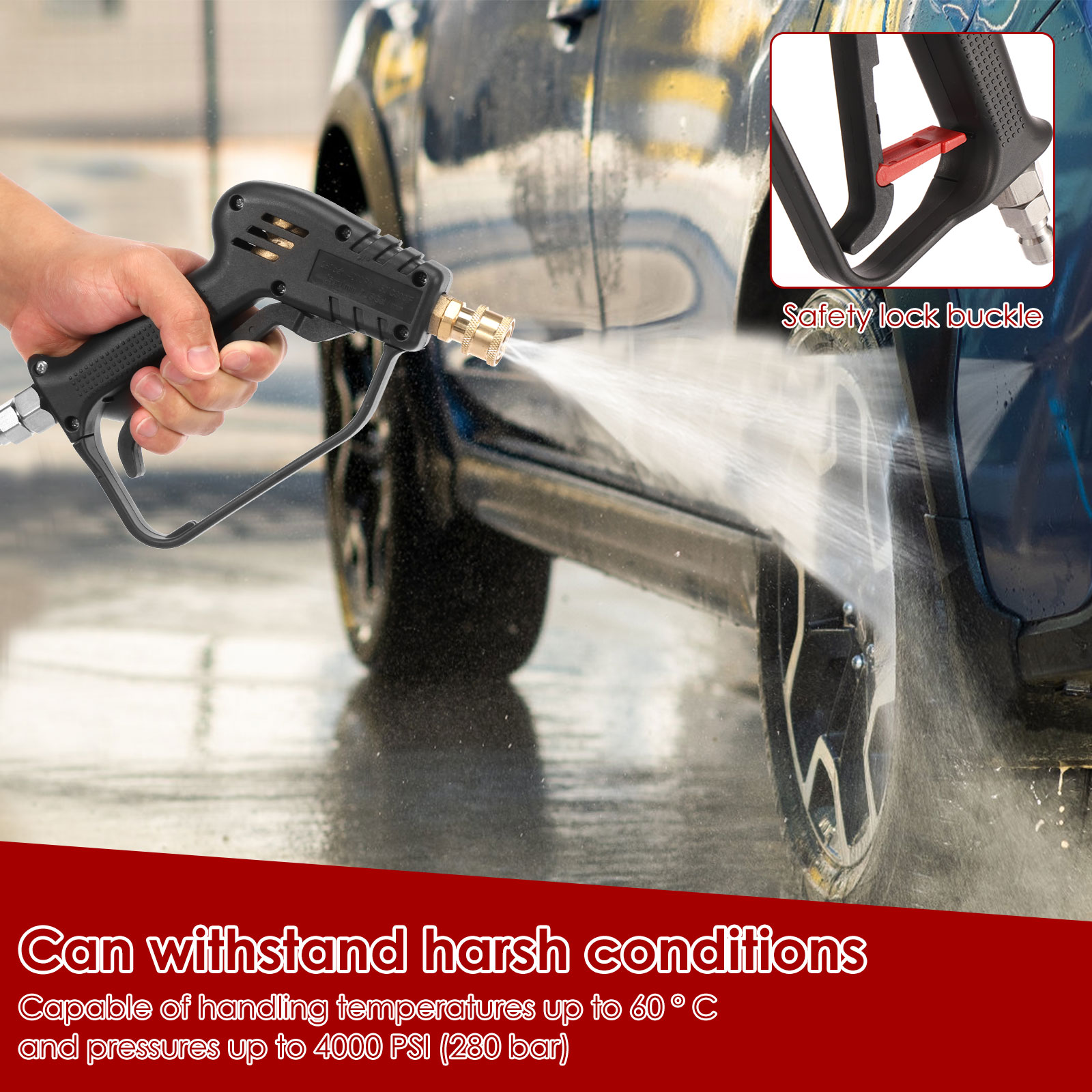 Herramienta de lavadora a presión corta, entrada de 3/8 pulgadas, mango de lavadora a presión compacto de 4000 PSI con conexión rápida de 1/4 pulgadas para lavado de coches