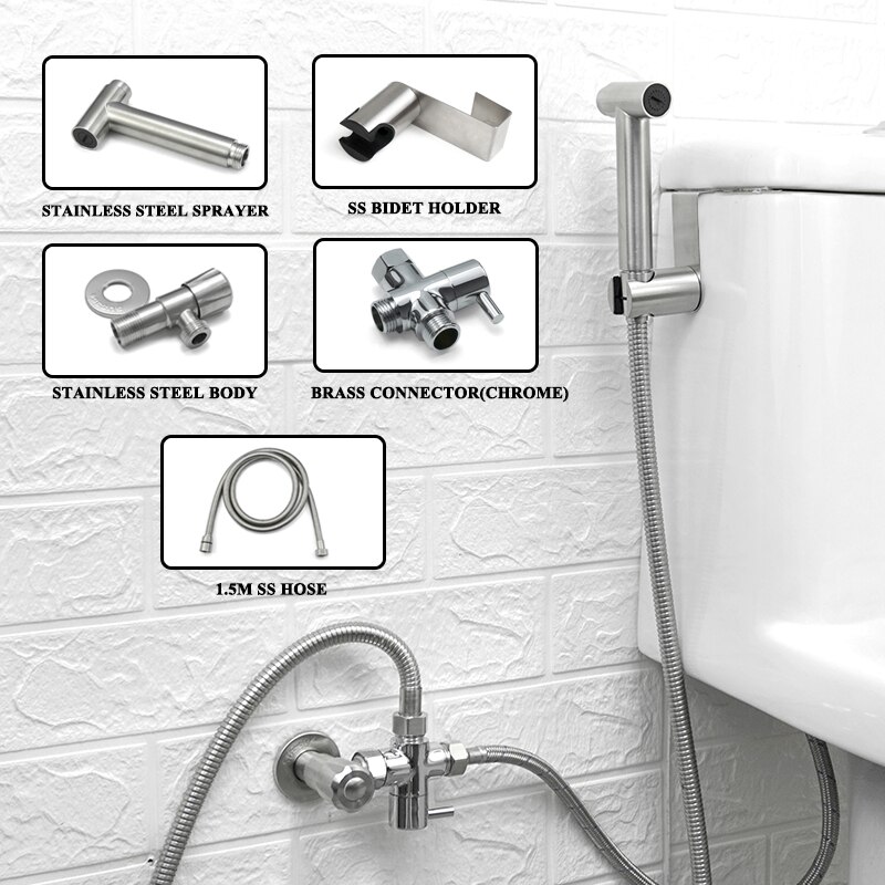Bidet Douche Kranen Wc Handheld Spuiten Rvs Douche Set Tank Haak Bidet Sproeier Zelfreinigende Shattaf Voor Badkamer