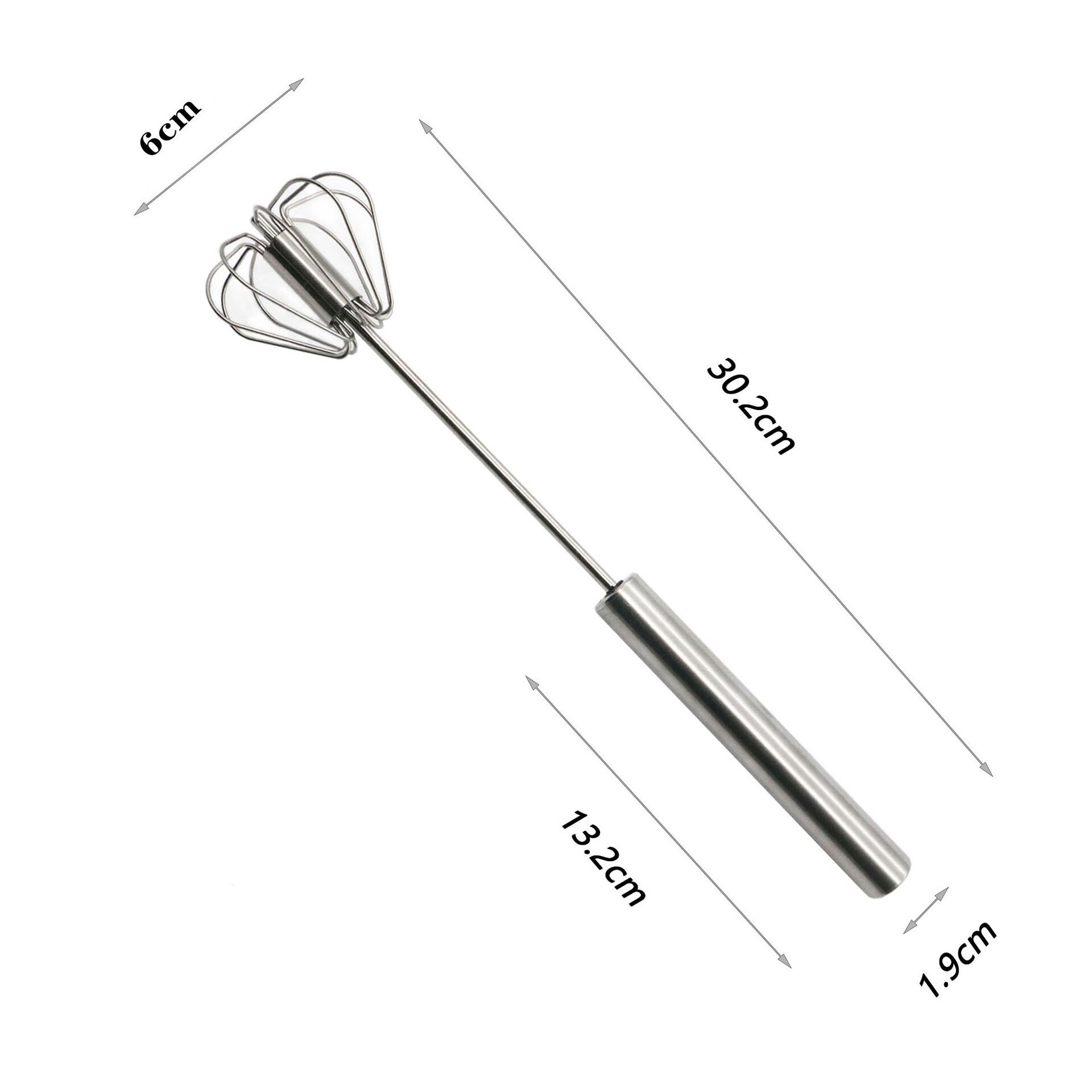 Household Semi-Automatic Whisk Rotation 304 Stainless Steel Hand-held Whisk Kitchen Tool: M30.5cm