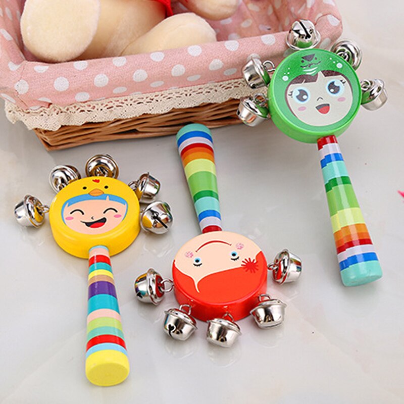 Cascabel de Maraca de madera para bebés, sonajero de dibujos animados de madera para niños, Ayuda de enseñanza para la primera infancia, sonajeros, juguetes para bebés