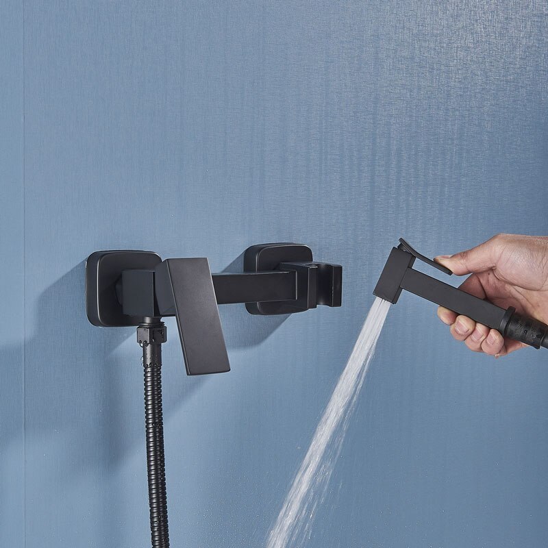 Bidet roestvrij staal handdouche set met waterkraan koudwater wandmontage lange mop waterkraan bidet toilet sproeier voor huisdierbad, lichaamsverzorging, wc