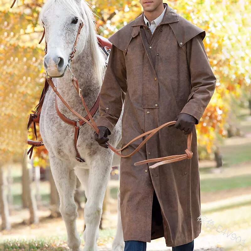 Wepbel cowboy læder duster coat vintage stil vinter frakke fuldærmet retro inverness greatcoat steampunk ridejakke