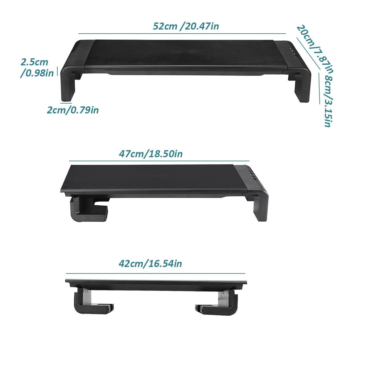 Smart Monitor Riser 20" 4 USB Charging Ports Laptop Stand Multifunction Desktop Computer Screen Shelf PC Monitor Holder TV Desk
