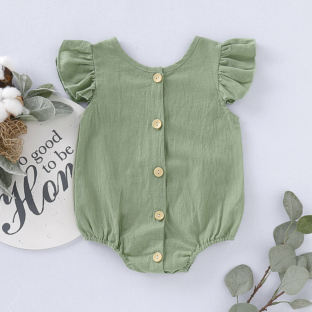 Infants Baby Girls Boys Cute Bodysuits Pure Color Ruffles Short Sleeve Jumpsuit Clothes One Piece 5 Colors