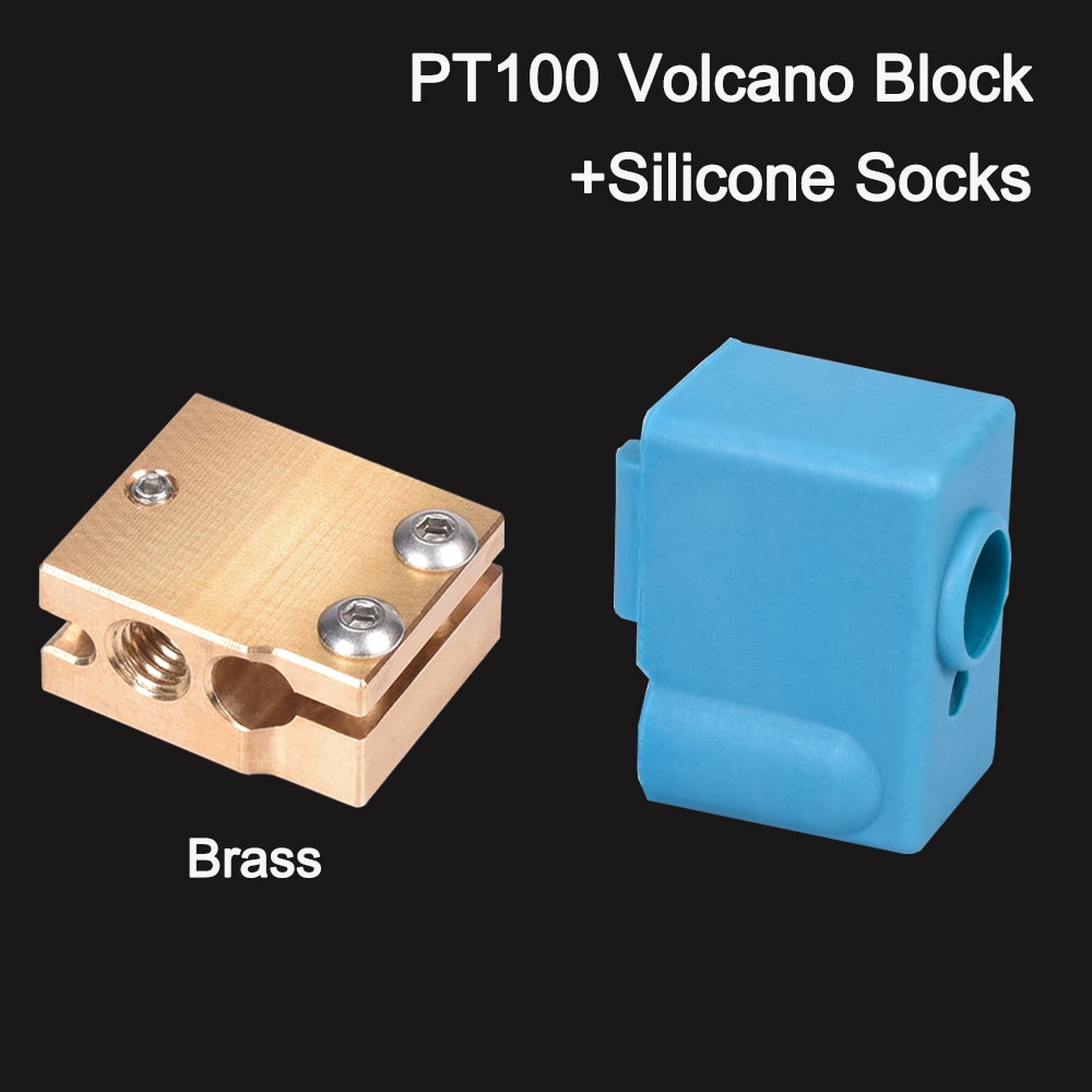 PT100 Vulkaan Heater Blok Messing Voor E3D Vulkaan Hotend Nozzle Vulkaan Siliconen Sokken Fit PT100 V6 Extruder 3D Printer Onderdelen