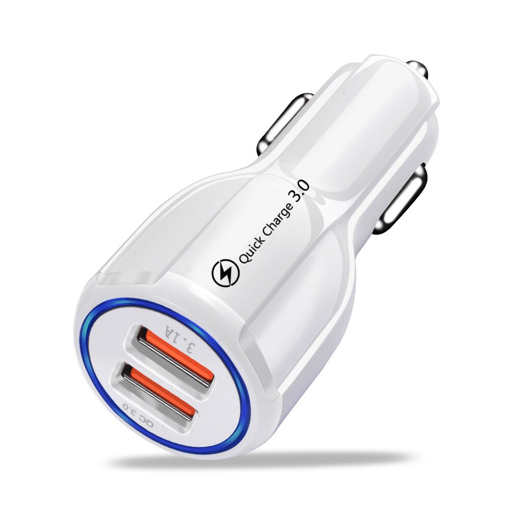 Auto usb-lader snel opladen 3.0 2.0 mobiele telefoonlader snelle autolader voor iphone 11 x samsung tablet 2 -poorts usb-autolader: Wit