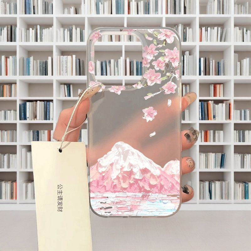 Mobilskal med japansk körsbärsblomma och berget fuji till 11 16 15 14 13 12 pro max xs  xr 7 8 plus  se2020 mjukt tpu-skal