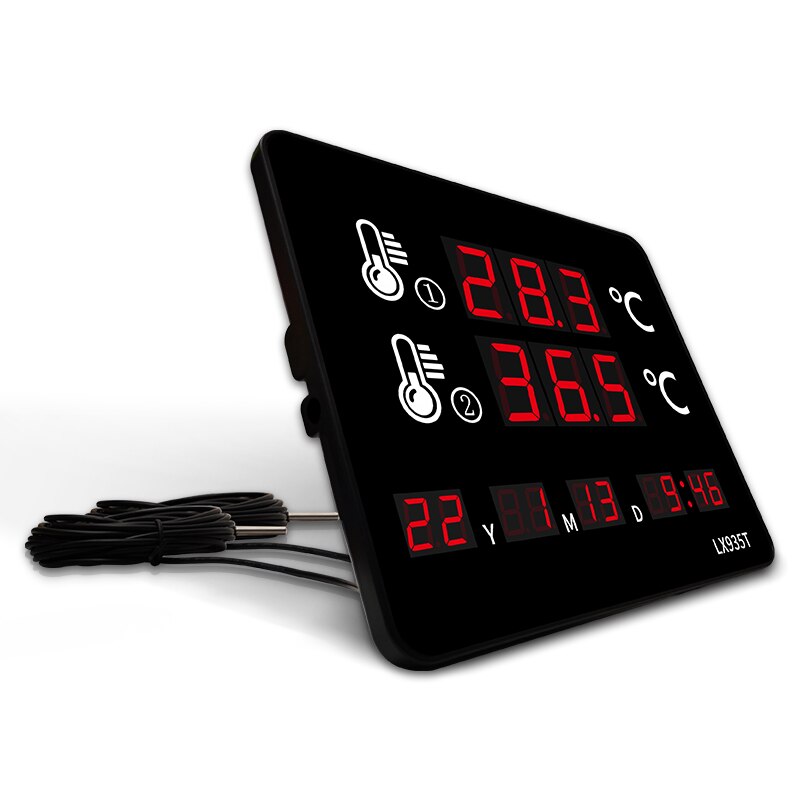 LED Digital Sauna Thermometer Wall-mounted Time and Alarm Function Swimming Pool Thermometer With Dual Waterproof Probe