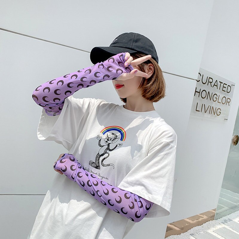 1Pair Women's Ice Oversleeves Cute All-match Printed Oversleeves Summer Viscose Fiber Gloves: 15