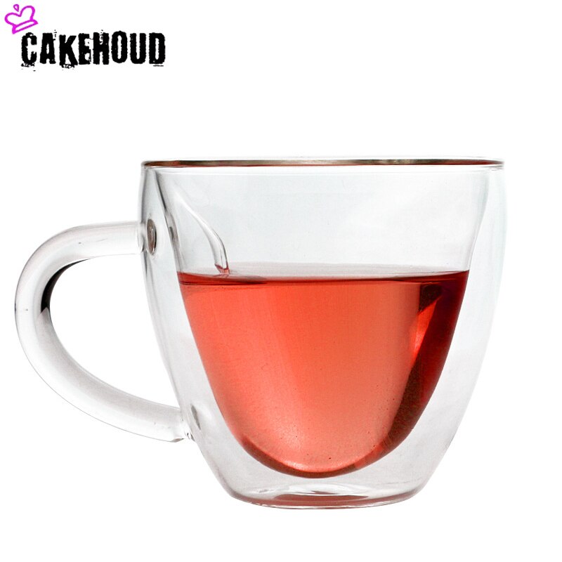 Cakehoud hjärtformad dubbelskiktsglasmugg handgjord öldrink kaffekopp högtemperaturbeständigt parglasmugg