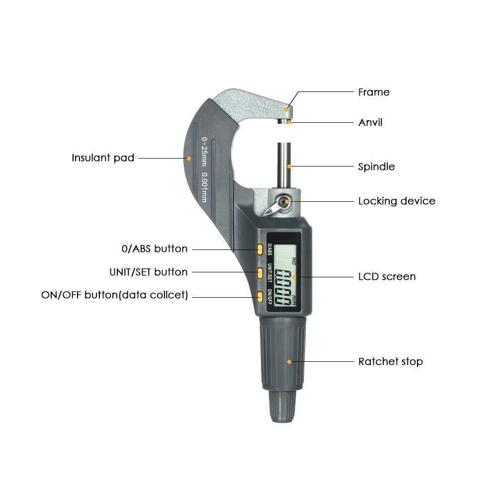 0-25mm High Precision Electronic Digital Outside Micrometer Micro Caliper Length Measuring Tool Micrometers