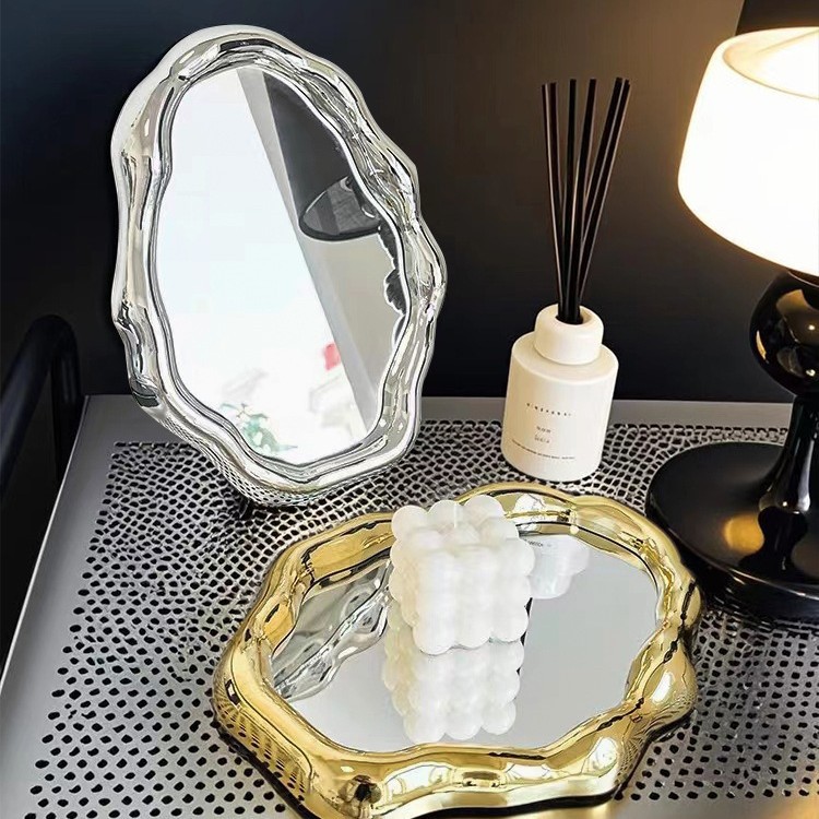 Koreańskie luksusowe galwaniczne figurki lustrzane srebrne lustro ambona lustro robić makijażu robić łazienki salon gabinet Dom dekoracje