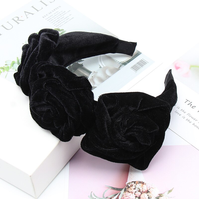 CN nueva diadema de terciopelo rosa flor diadema sólida para mujer maquillaje de cabeza aro de pelo accesorios para el cabello de niña: black