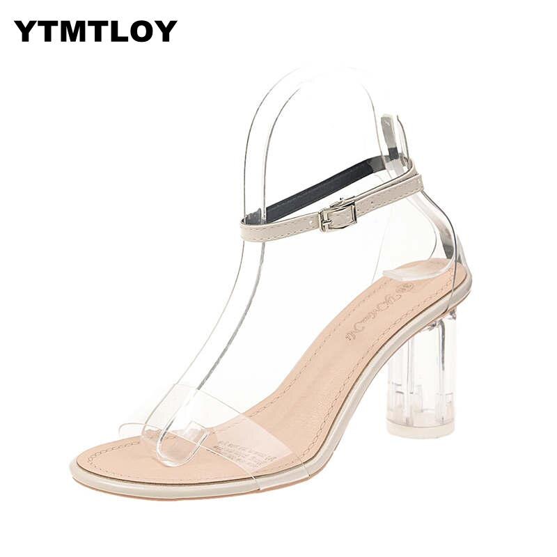 Newest Women Pumps Shoes Celebrity Wearing Simple Style PVC Clear Transparent Strappy Buckle Sandals High Heels Woman Sexy