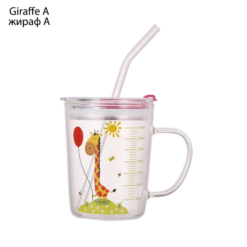 Kinderen Glas Water Cup Hittebestendig Afgestudeerd Leuke Melk Cup Melk Ontbijt Handvat Sap Cup: Giraffe A