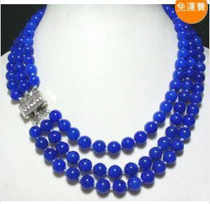 -Sieraden Dubai Turkse Kettingen Lady 'S Vrouwen Charmant 3 Rij Lapis Lazuli Ketting 8 Mm Voor Sterling-sieraden
