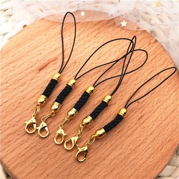 5pcs Lobster Clasp Lanyard Mobile Straps Cord Phone Lariat Charm Nylon Key Ring Chain Craft pendant diy jewelry accessories: gold 5pcs