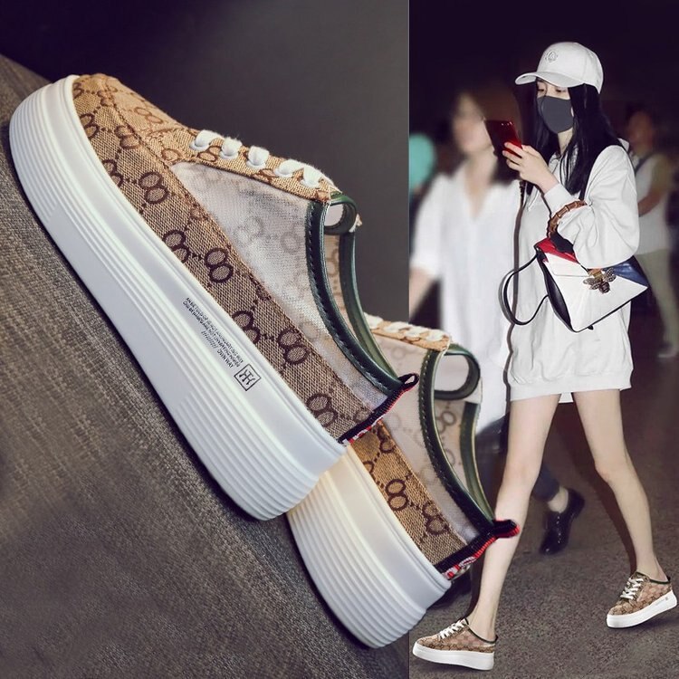 Summer Internet Celebrity Sandals Outer Wear Canvas Platform Hidden Wedge Lazy Slippers