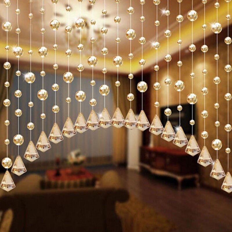 1Pcs Modern Glass String Curtain Room Divider Crystal Beads Door Window Panel Wedding Home Decor: Navy Blue