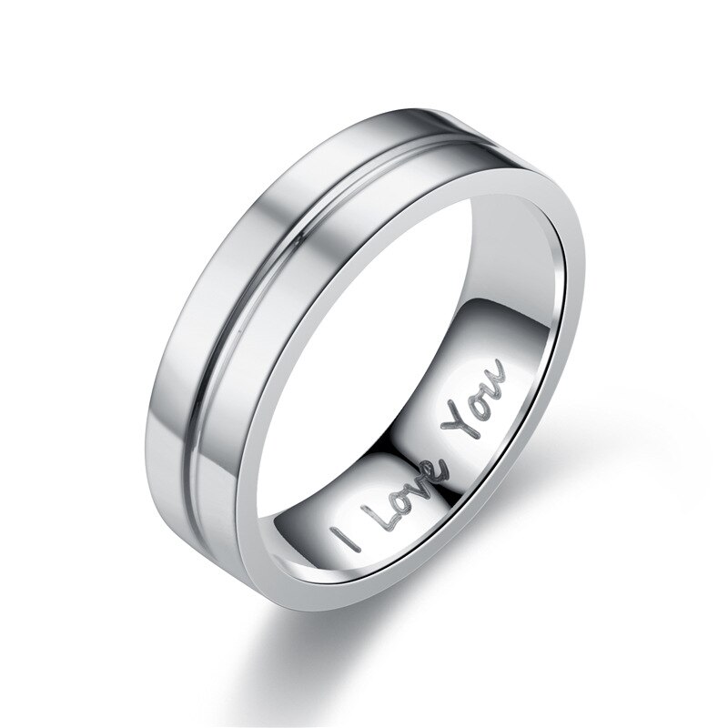 Anillos de compromiso de pareja de acero inoxidable a la para mujeres y hombres, anillo de cristal I LOVE YOU , de joyería de boda: 4 / Negro