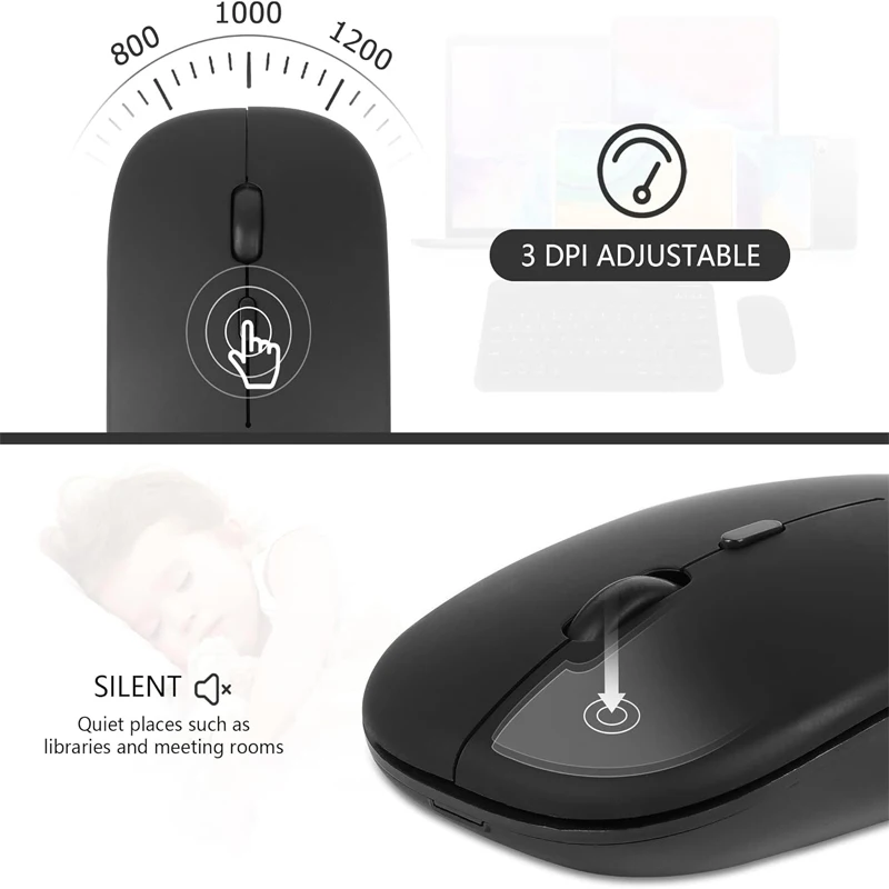 Draadloze muis Slanke Bluetooth-compatibele 2.4G computermuizen Draagbare oplaadbare / batterij Draadloze muis voor iPad Laptop Desktop