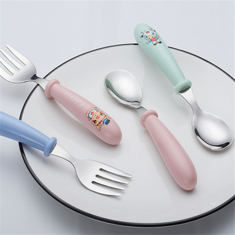 Baby Gadgets Tableware Set Children Utensil Stainless Steel Toddler Dinnerware Cutlery Cartoon Infant Food Feeding Fork Spoon