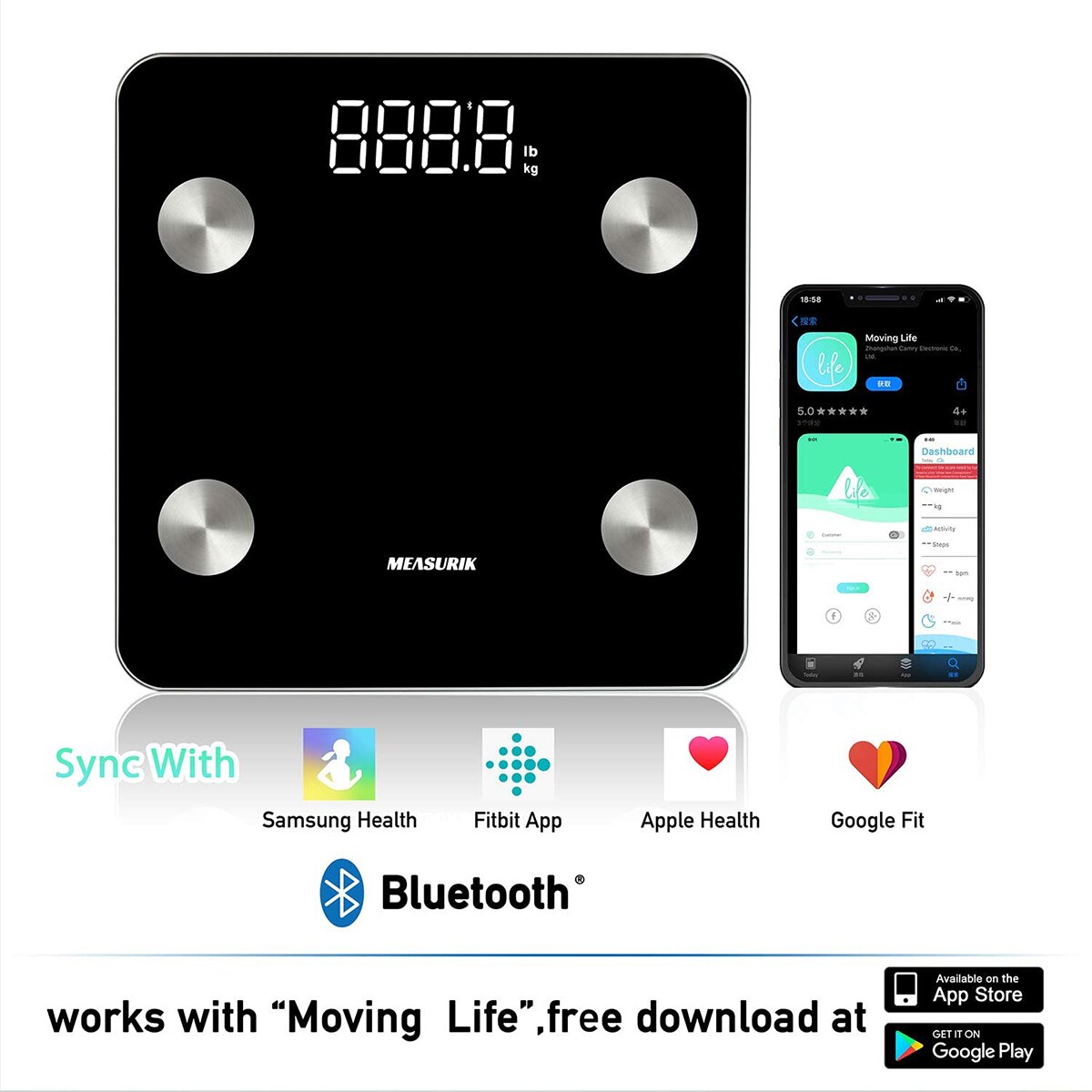 Smart Body Fat Scale Bluetooth Body Composition Analyzer Measurement of Body Weight Body Fat BMI Muscle Hydration (up to 180 kg)