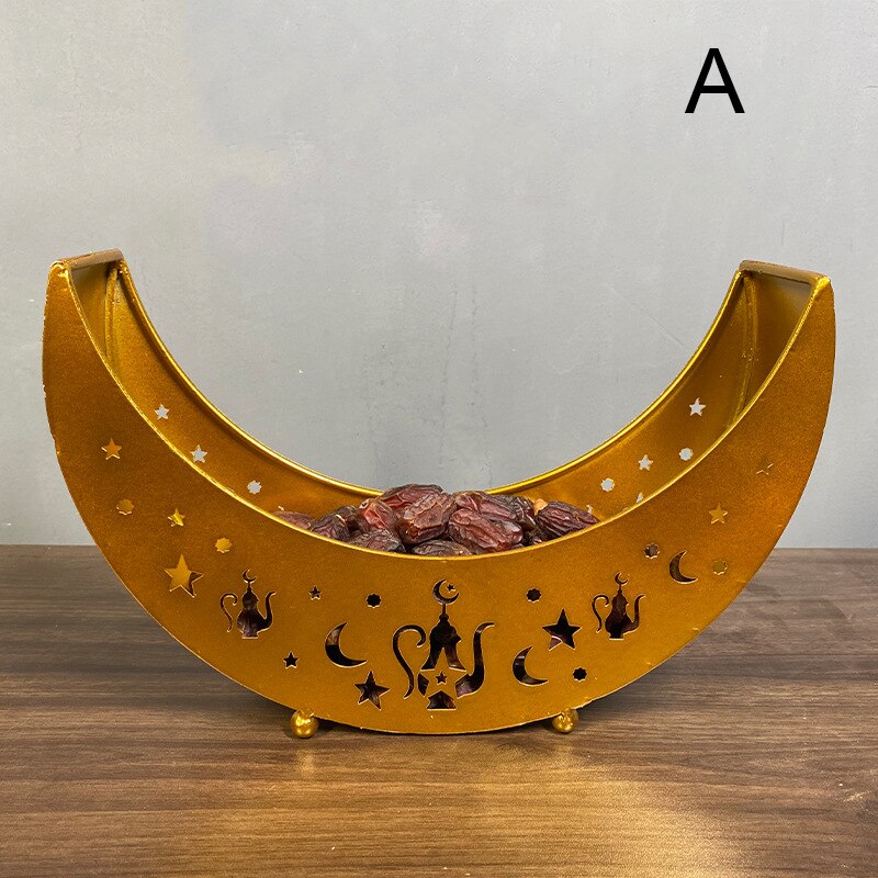 Eid Mubarak – plateau de service lune/étoile, vaisselle de table, récipient de stockage des aliments, plateau en fer forgé pour le Ramadan, pour la décoration de la maison I88: golden  a