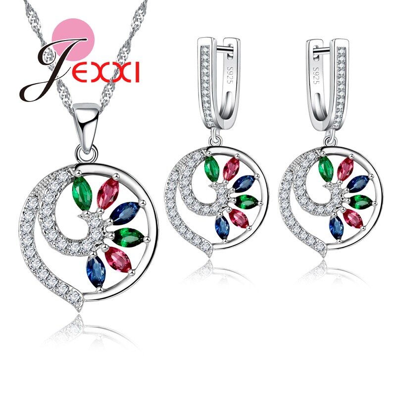 Colorful 925 Sterling Gioielli In Argento Sterling Set Gioelleria Raffinata E Alla Moda Rotonda Della Collana Orecchini Set Per Le ragazze Regali Di Compleanno