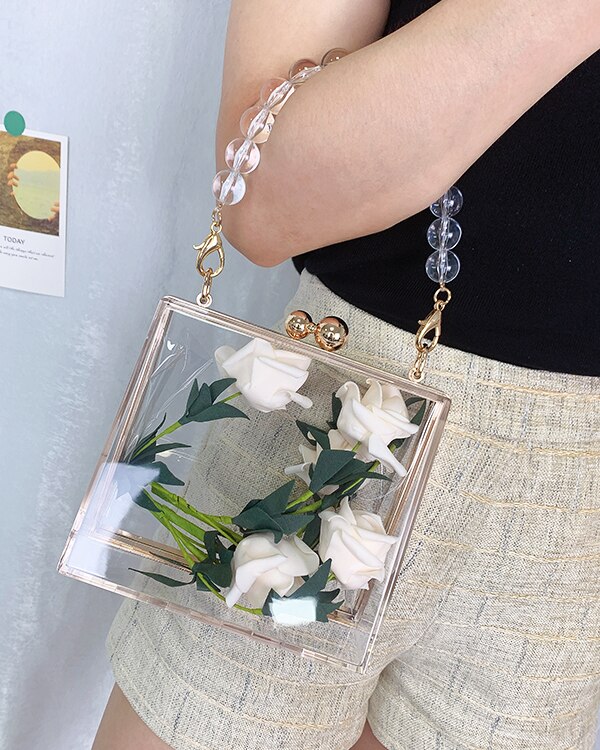 transparent Trapez Acryl Kasten Party Kupplung Frauen Geldbörsen und Handtaschen Kette Schulter Tasche Hochzeit Abend