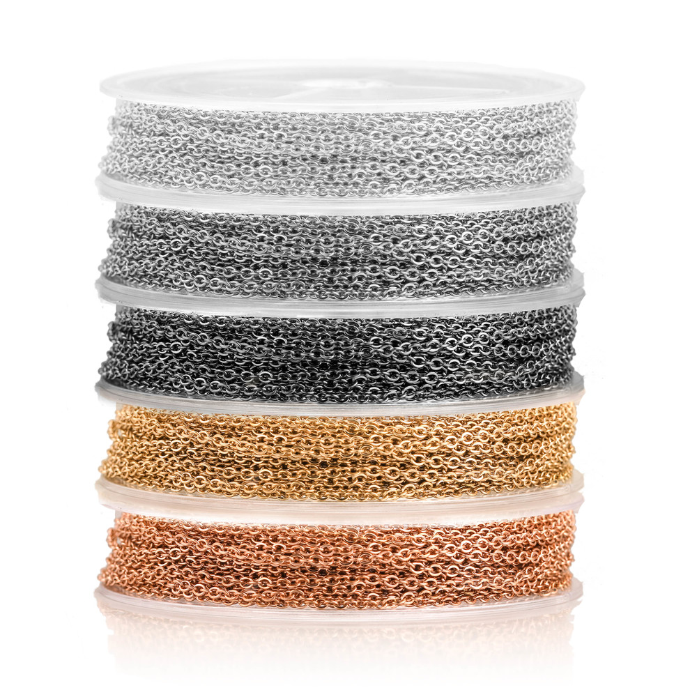 10 m/rol roestvrij staal plat kabel ketting bulk voor zilver rose gouden ketting 1 mm 1,5 mm 2 mm 2,5 mm ketting diy sieraden materialen