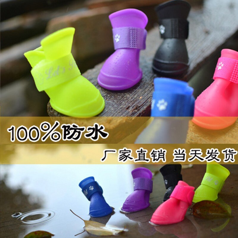 4 stuks/set schattige jelly huisdier puppy schoenen rubberen waterdichte regen hondenlaarzen huisdier regenschoenen slip 6 kleuren huisdierbenodigdheden