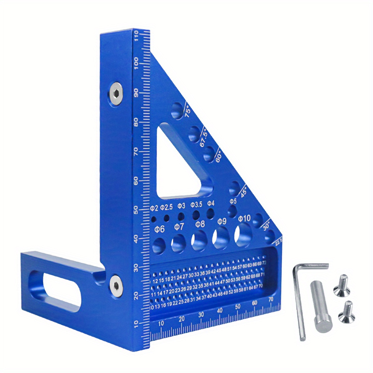 Woodworking Square Protractor, Woodworking Square With Dowel Pins,Aluminum Alloy Miter Triangular Ruler,Angler Scriber: Blue
