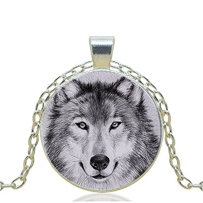 Gray Wolf Logo Pendant Necklace Art Vintage Round Chain Choker Statement Necklace Women Jewelry Men Dress Accessories HZ1: 1 / Silver plated