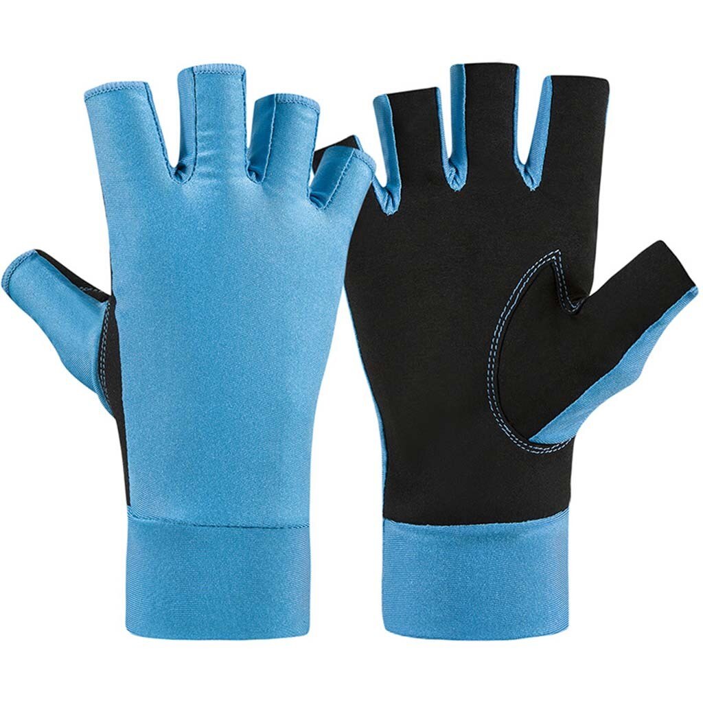Sun Protection Fingerless Fishing Gloves UPF 50+ Men's Women's UV Gloves for Kayaking Paddling Hiking Cycling June 29th: Blue / L