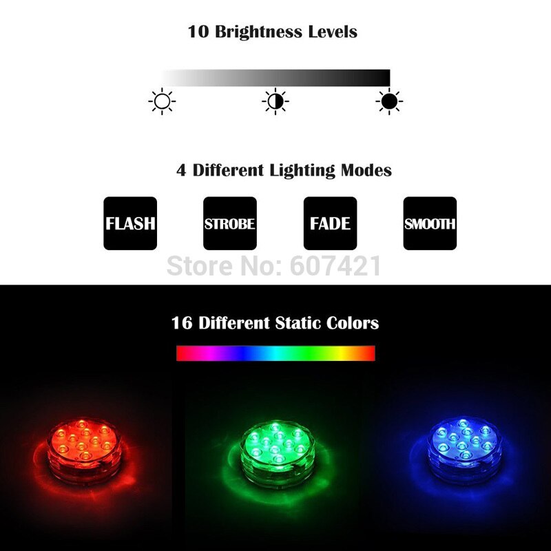 (Pack/4units) Underwater Submersible LED Lights Waterproof Multi Color for Vase Wedding Party Fish Tank Decors