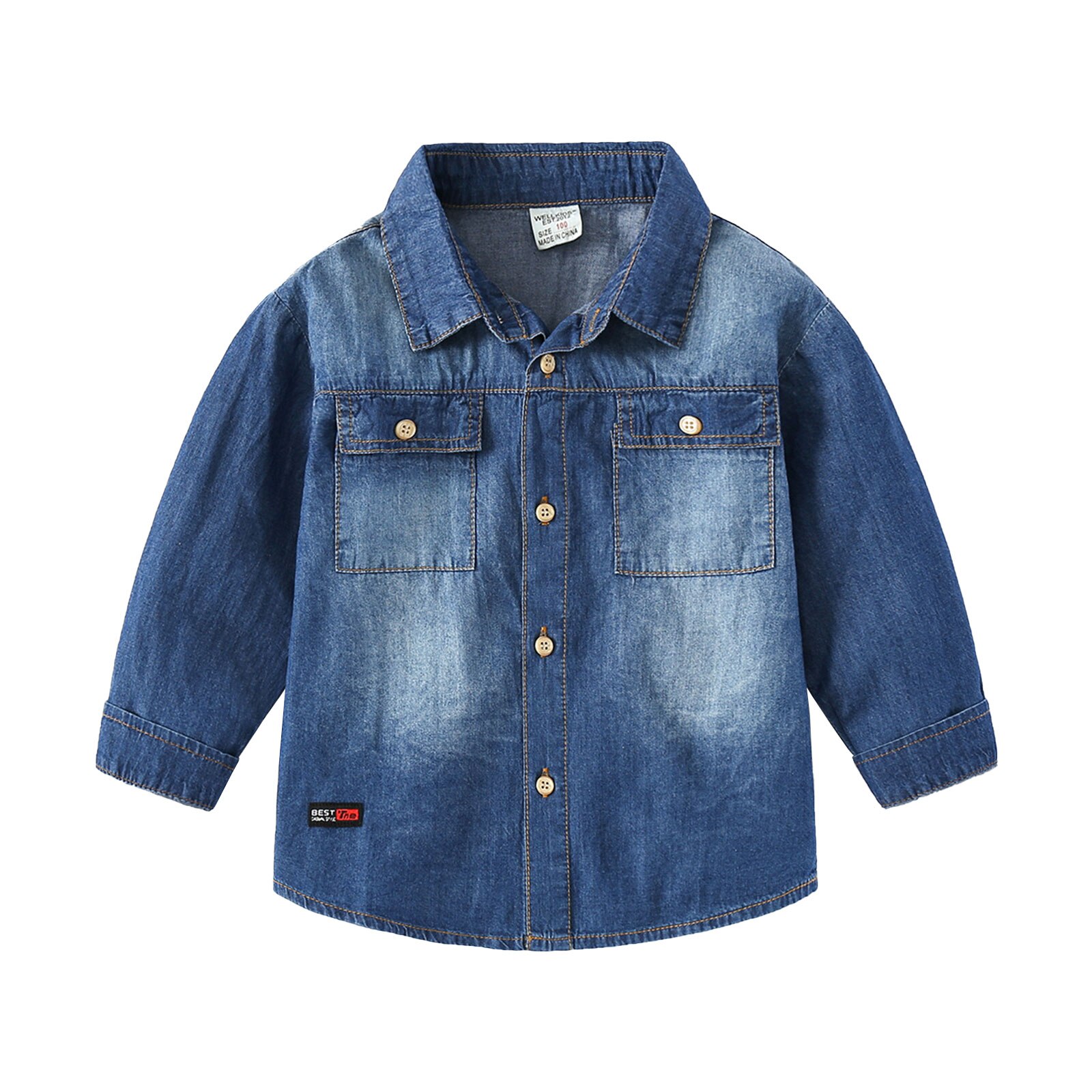 Jongens Toevallige Denim Jas Mode Jas Met Lange Mouwen Kraag Bovenkleding Met Zakken Kinderen Lente Herfst Kostuum: 110