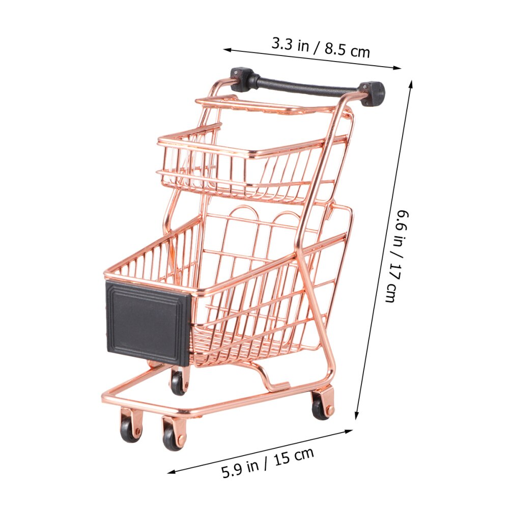 Mini Two-tier Shopping Cart Children Simulation Play Grocery Cart Trolley Storage Basket Rose Gold Trolley