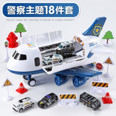 Kinderen Speelgoed Vliegtuig Grote Jongen Baby Politie Legering Auto Parkeerplaats Grote Vliegtuig Model Speelgoed Auto: Policemen