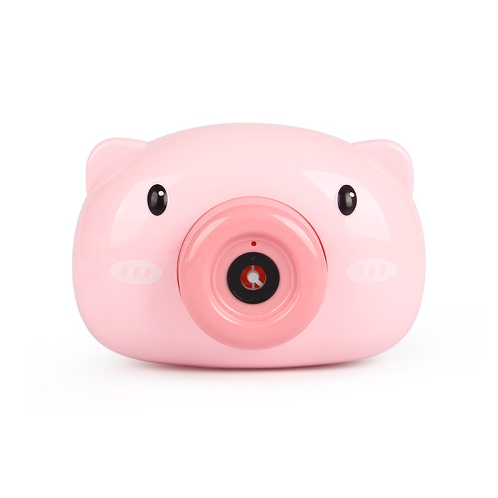 Cartoon Pig Bubble Machine - Automatic Music & Lights - Kids Outdoor Toy Set - Includes Camera, 2x Bubble Water, Lanyard: Pink Pig