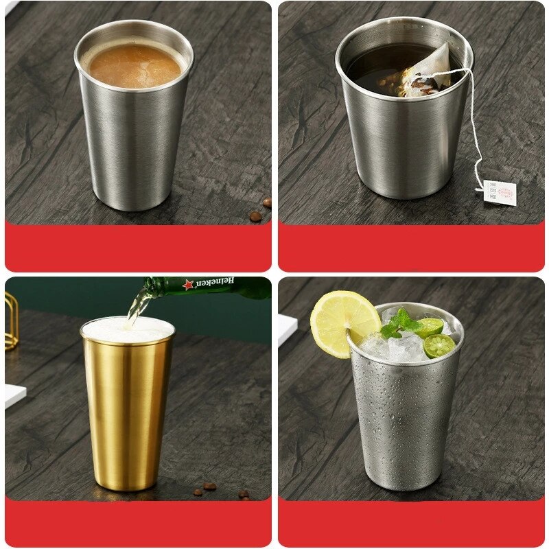 Gold Unbreakable Metal Drinking Beer Coffee Tea Cup Insulation Anti-Scalding Stainless Steel Water Mug Cups