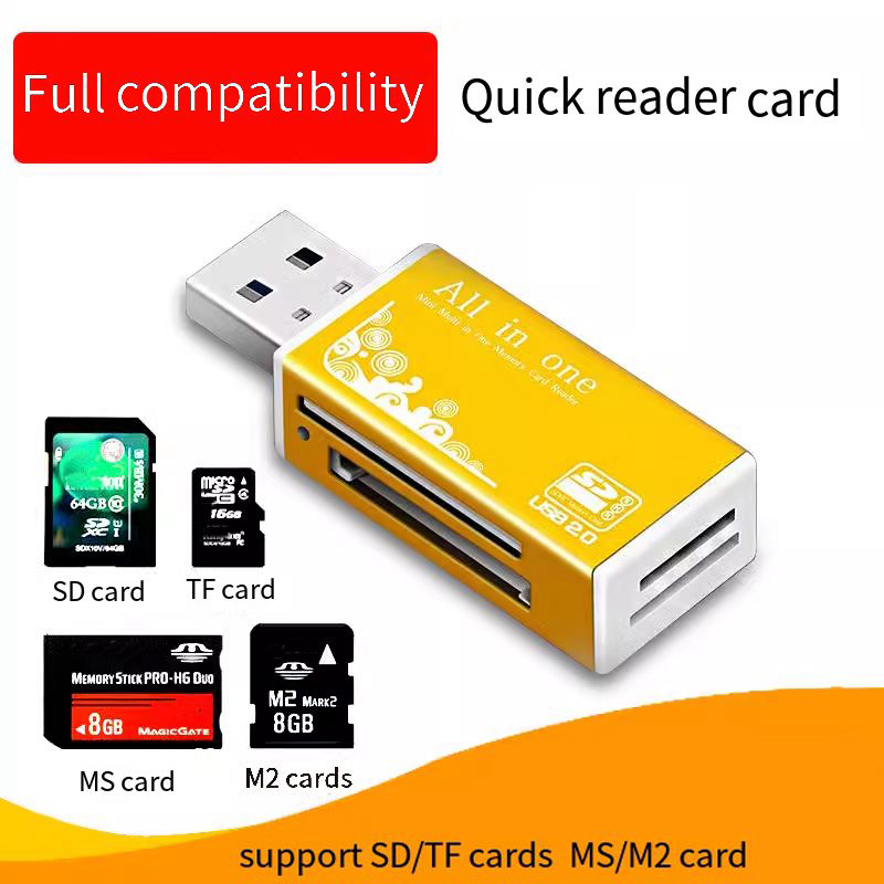 Lector de tarjetas de memoria 4 en 1 TF Micro M2 SD MS, adaptador USB 2,0 MMC de alta velocidad para ordenador portátil, Pc de escritorio, altavoz para vehículo