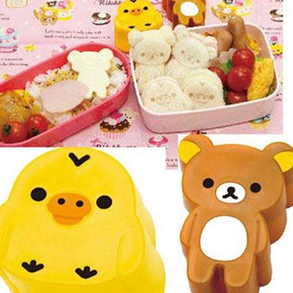 2Pcs Sushi Maker Multi Usage Chicken Bear Rice Molds Kawaii Rice Ball Maker Seaweed Cutter