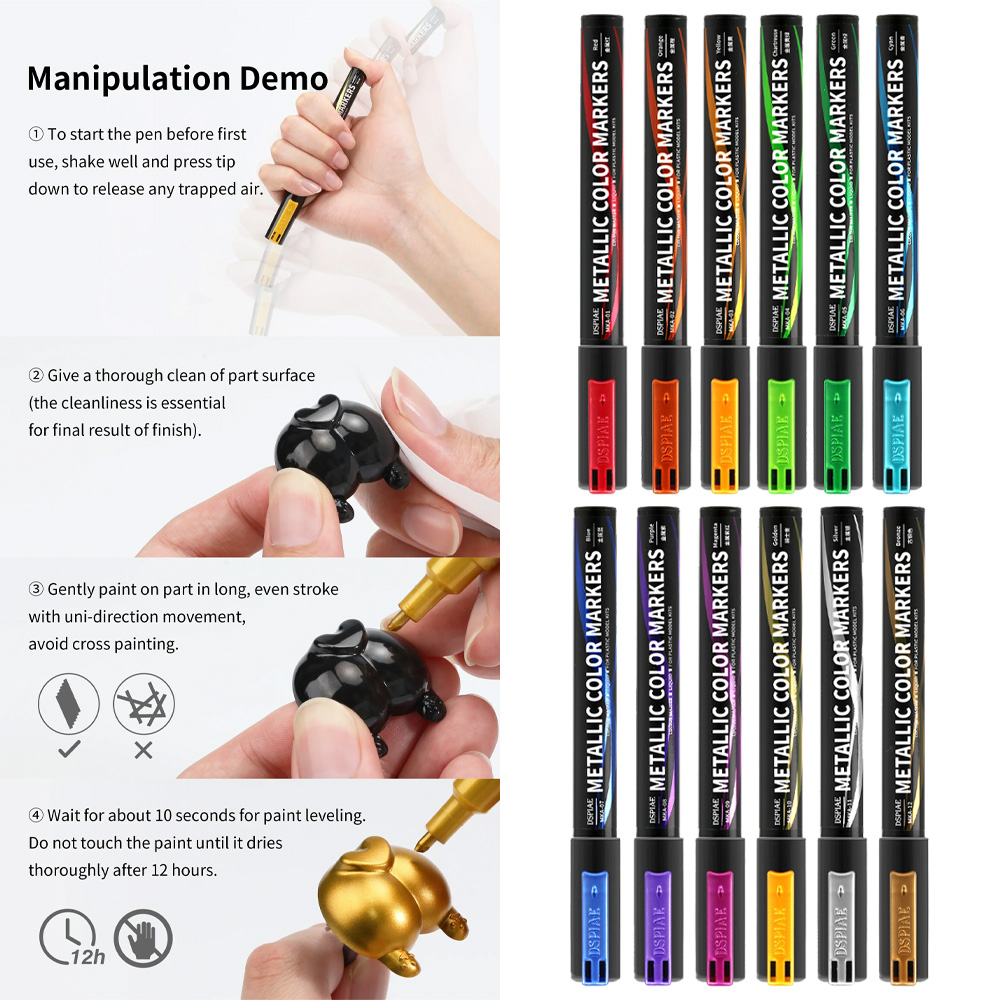 DSPIAE MKA 12 Farben Super metallisch Marker Pinsel Stift Wasserbasis Weichen Kopf farbe für Gundam Mecha Modellbau Hobby DIY Werkzeug: Blau Perle