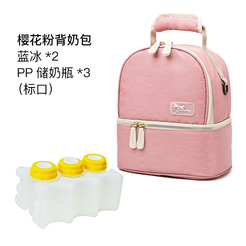 Multifunktionel mors taske mor amme dobbeltlags mælkeisoleret taske hånd pusletaske modermælk friskhed bac: Kirsebærrosa