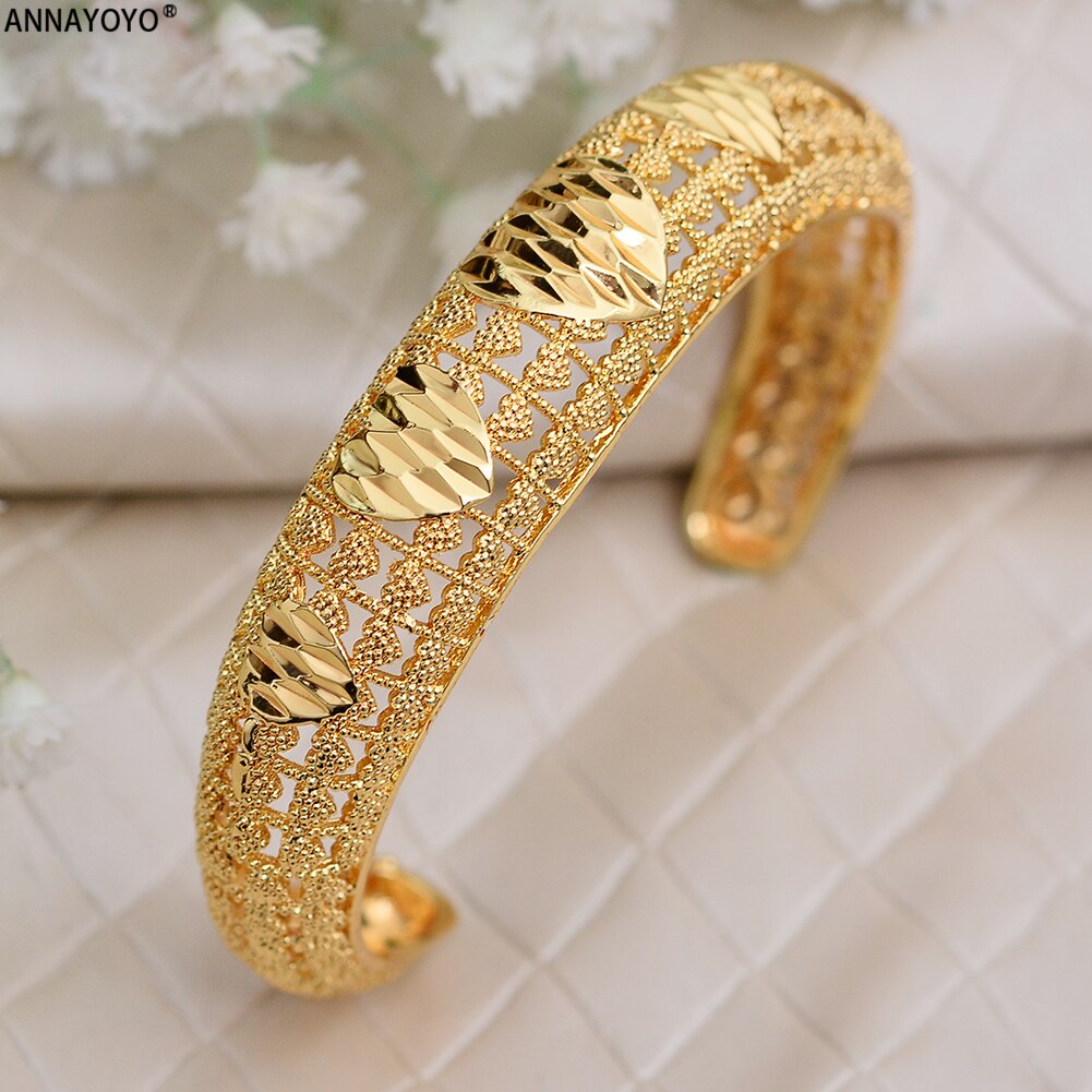 Annayoyo 4pcs India Ethiopian Bracelet Bangles For Women Arab Ethiopian Africa Dubai Gold Color Bangle Jewelry for women