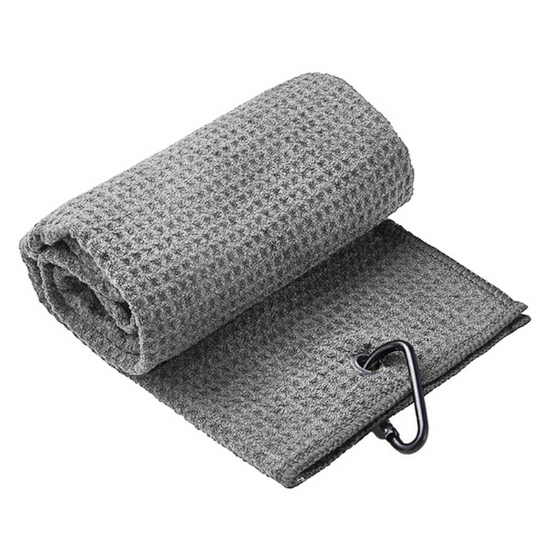 Toalla de Golf de algodón con patrón de Waffle, toallas de limpieza con mosquetón, gancho de microfibra, limpia palos, bolas, manos: Grey